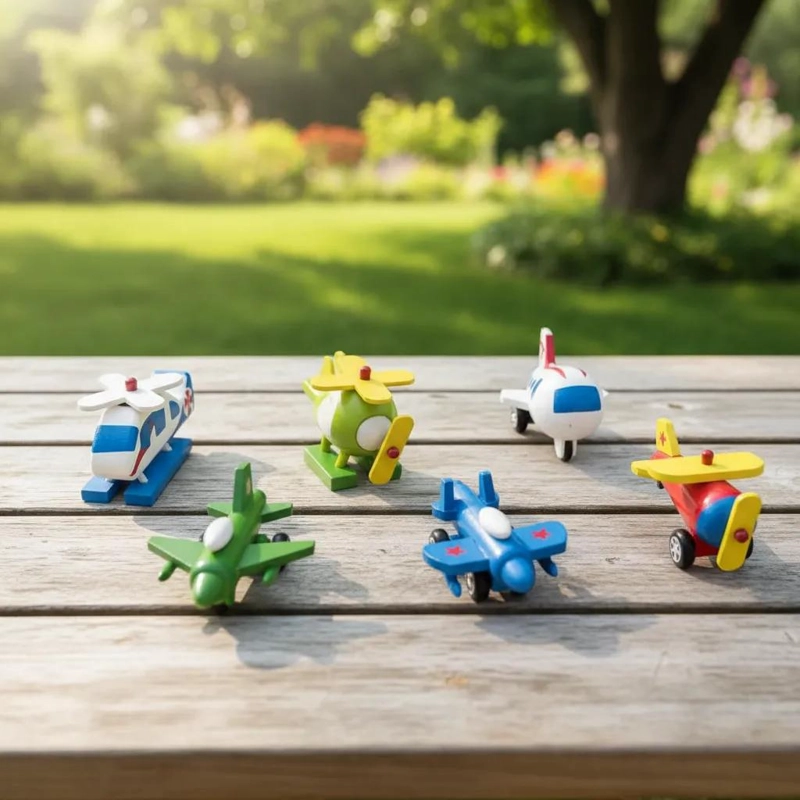 SET DE 3 AVIONES DE MADERA EN COLORES VARIADOS PARA NIÑOS - 2