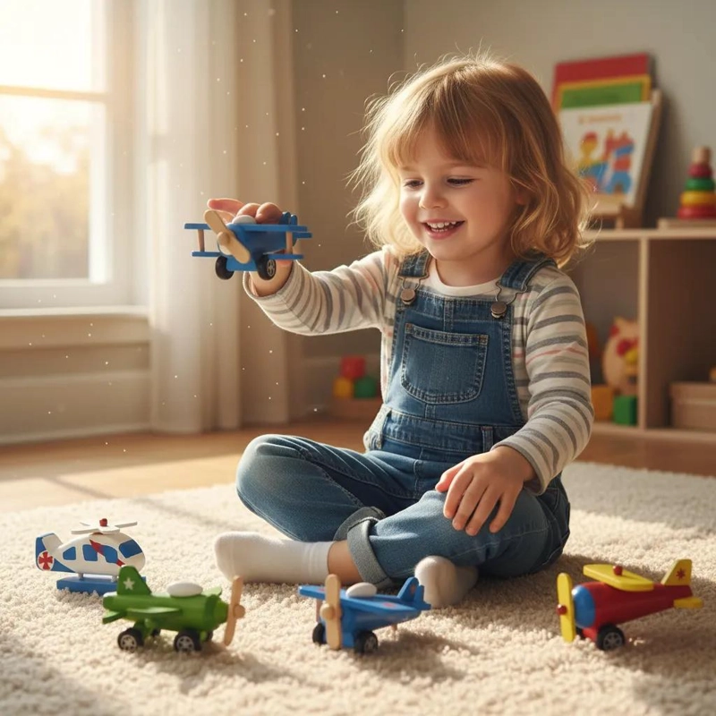 SET DE 3 AVIONES DE MADERA EN COLORES VARIADOS PARA NIÑOS - 3