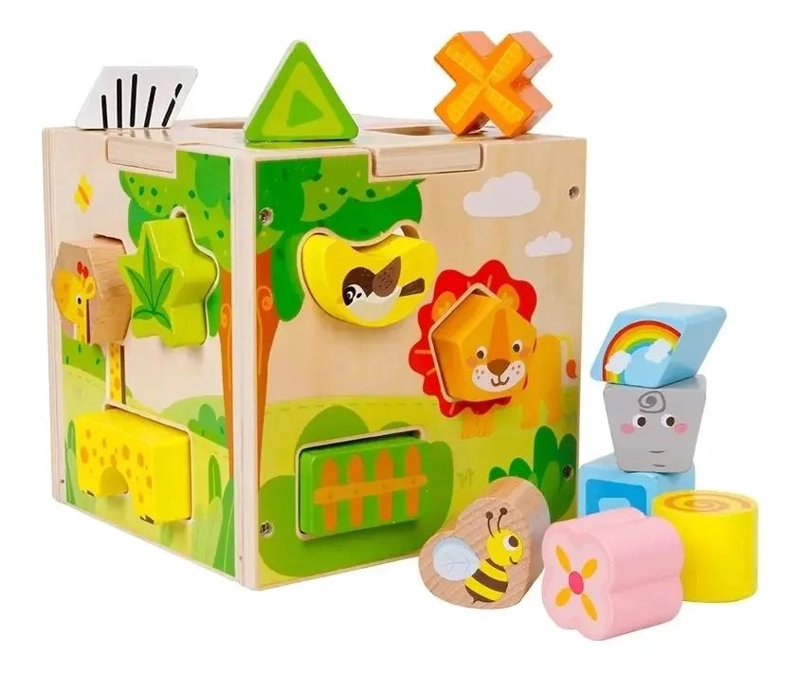 CUBO DE MADERA DIDACTICO PARA CLASIFICAR FORMAS Y COLORES - 1