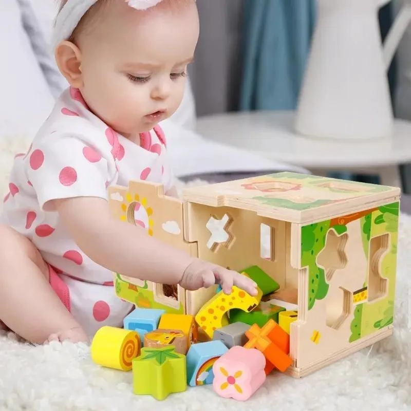 CUBO DE MADERA DIDACTICO PARA CLASIFICAR FORMAS Y COLORES - 10