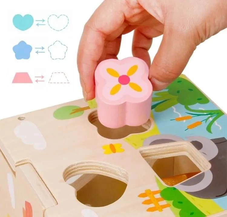 CUBO DE MADERA DIDACTICO PARA CLASIFICAR FORMAS Y COLORES - 3