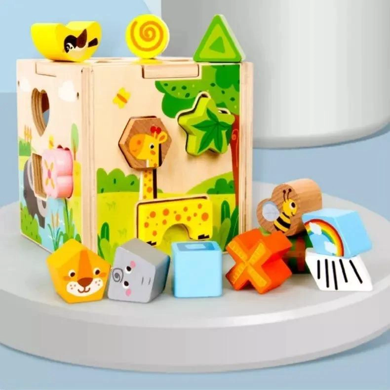 CUBO DE MADERA DIDACTICO PARA CLASIFICAR FORMAS Y COLORES - 7