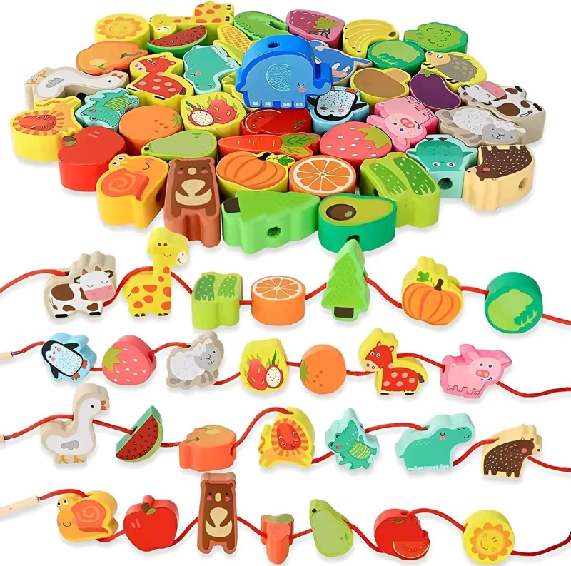 SET DE 42 PIEZAS DE CUENCAS DE MADERA PARA ENHEBRAR - 1