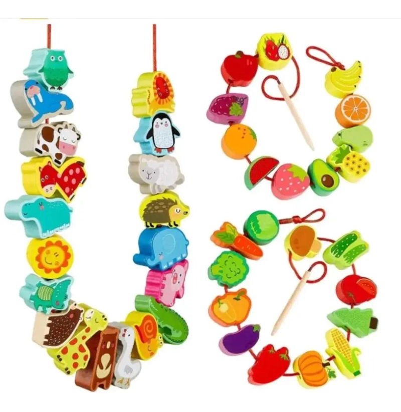SET DE 42 PIEZAS DE CUENCAS DE MADERA PARA ENHEBRAR - 6