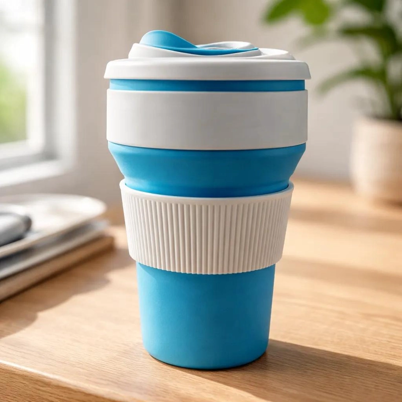 VASO PLEGABLE DE SILICONA CON TAPA 500ML COLOR AZUL - 1