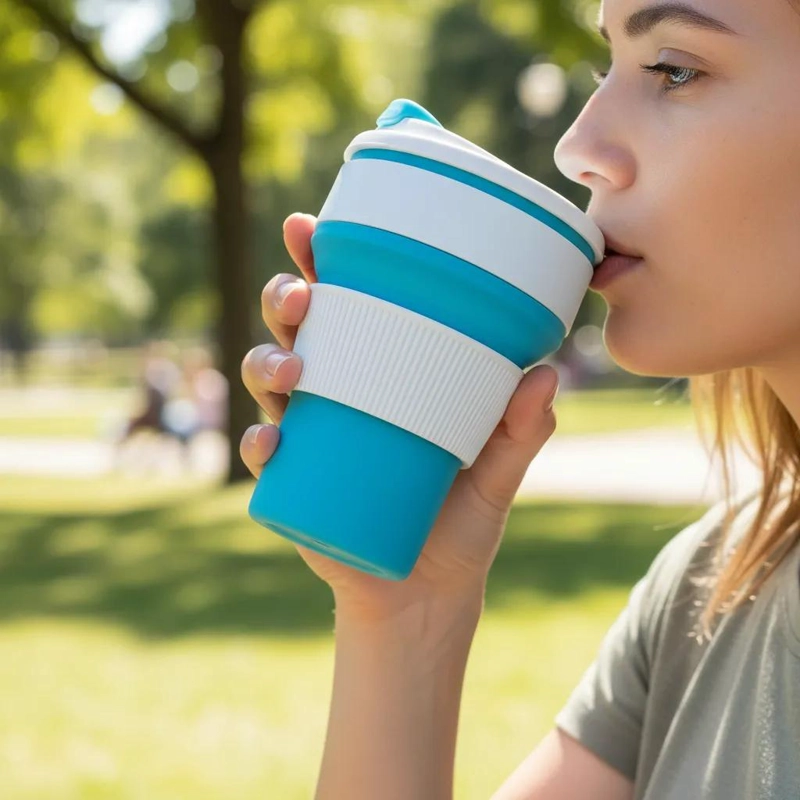 VASO PLEGABLE DE SILICONA CON TAPA 500ML COLOR AZUL - 2