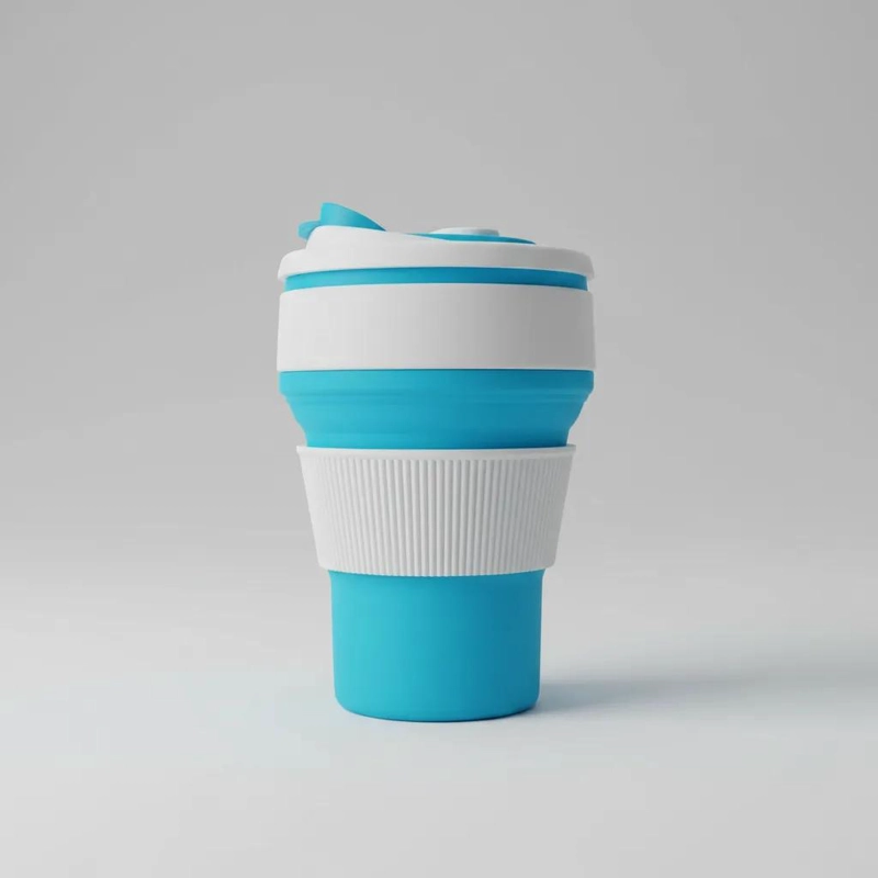 VASO PLEGABLE DE SILICONA CON TAPA 500ML COLOR AZUL - 4