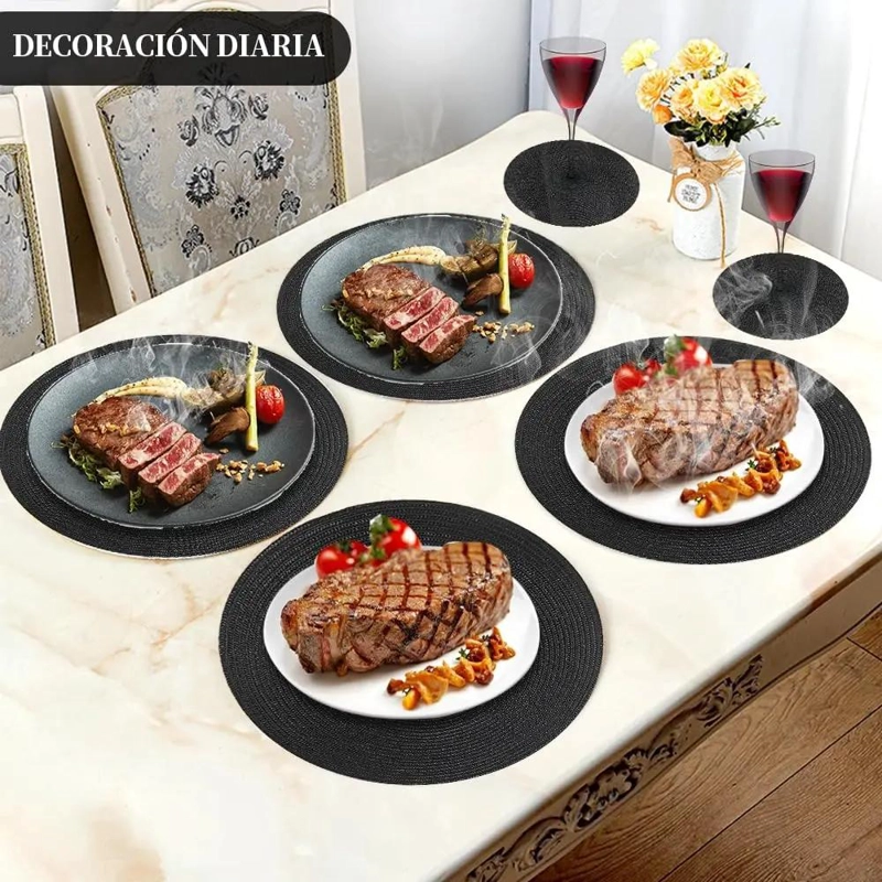 SET DE 12 MANTELES INDIVIDUALES Y POSAVASOS REDONDOS DE 34 Y 10 CM - 7