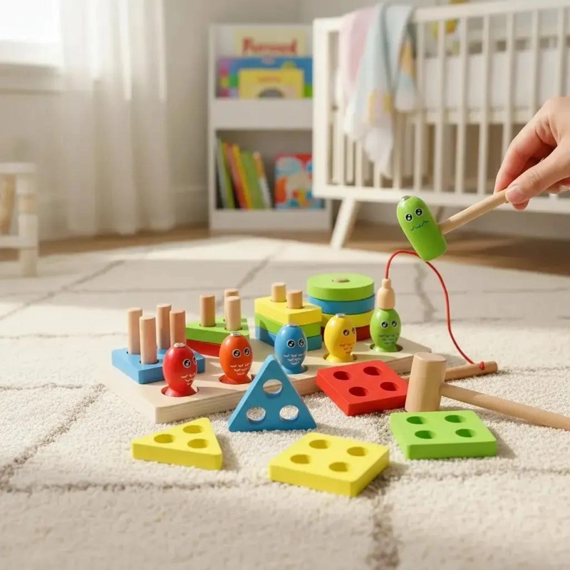 JUGUETE DIDACTICO APILABLE DE MADERA PARA NIÑOS - 1