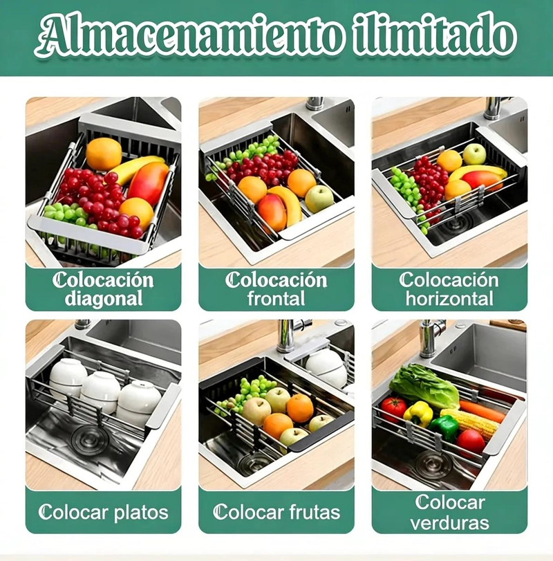 REJILLA DE DRENAJE AJUSTABLE PARA FREGADERO DE COCINA - 4