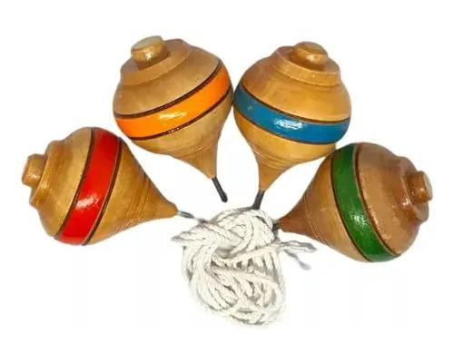 PACK DE 6 TROMPOS TRADICIONALES DE MADERA CON CUERDA - 1
