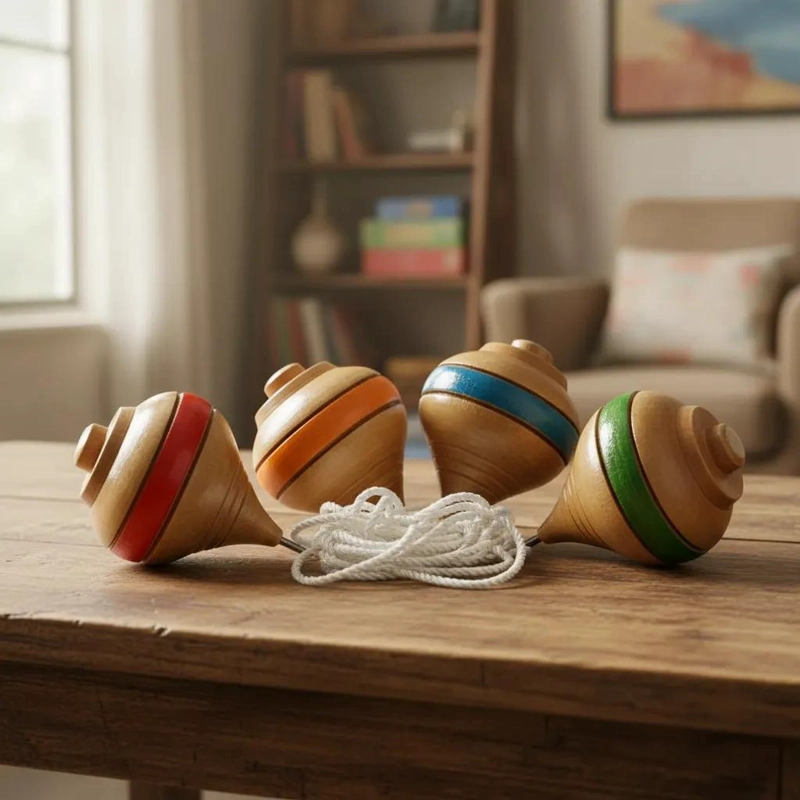 PACK DE 6 TROMPOS TRADICIONALES DE MADERA CON CUERDA - 2