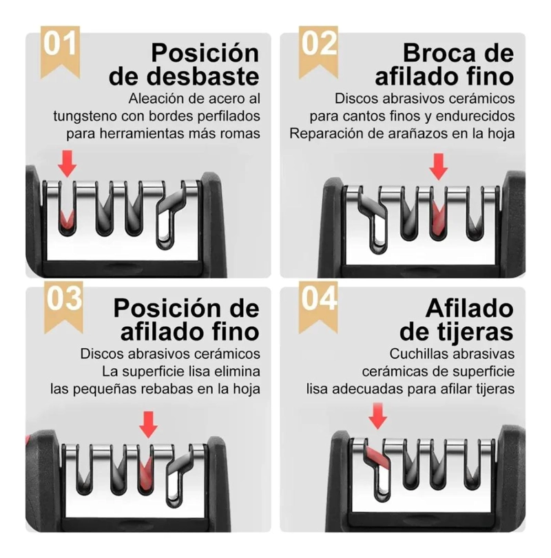 AFILADOR MANUAL PARA CUCHILLOS Y TIJERAS CON SISTEMA DE 3 ETAPAS - 2