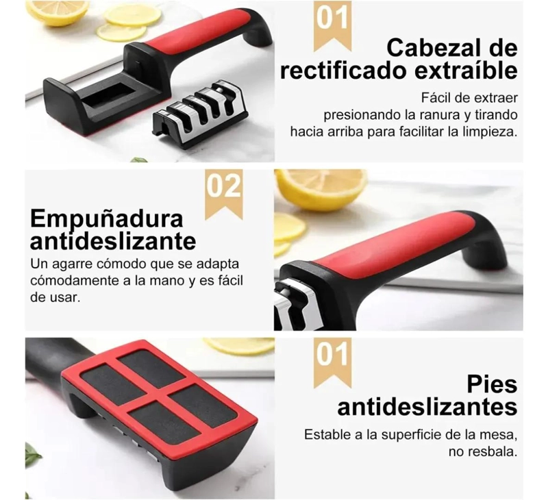 AFILADOR MANUAL PARA CUCHILLOS Y TIJERAS CON SISTEMA DE 3 ETAPAS - 4