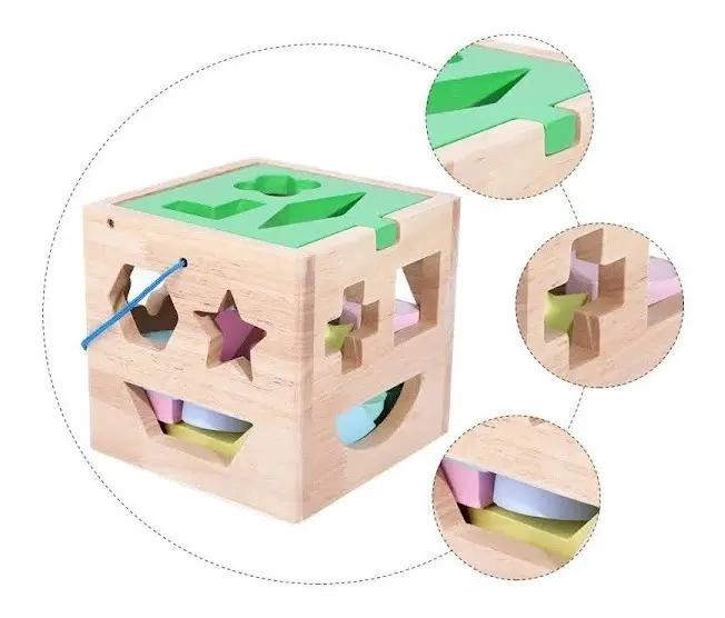 CUBO ENCAJE DIDACTICO DE MADERA PARA NIÑOS - 6