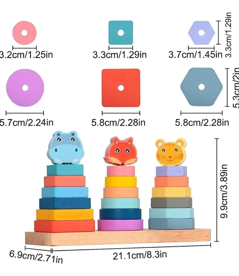 JUGUETE DE MADERA APILABLE CON ANIMALES PARA NIÑOS - 2