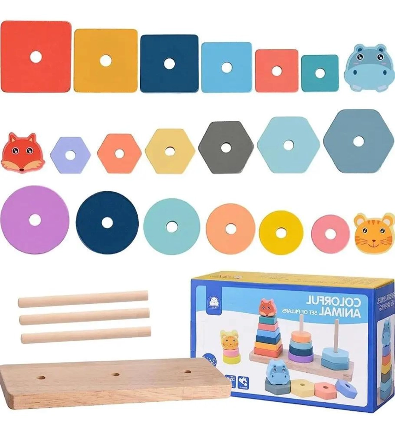 JUGUETE DE MADERA APILABLE CON ANIMALES PARA NIÑOS - 3