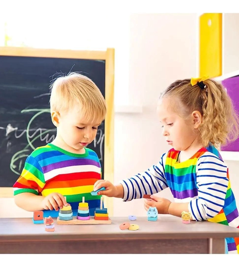 JUGUETE DE MADERA APILABLE CON ANIMALES PARA NIÑOS - 4