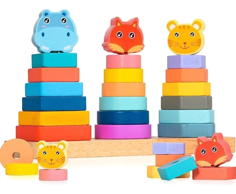 JUGUETE DE MADERA APILABLE CON ANIMALES PARA NIÑOS - 5