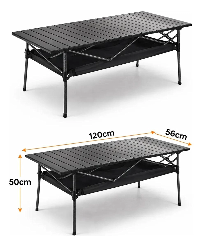MESA PLEGABLE NEGRA 120X56 CM CON ORGANIZADOR PARA EXTERIOR - 3