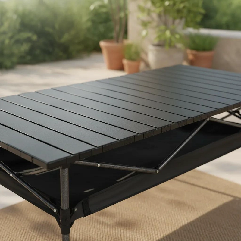 MESA PLEGABLE NEGRA 120X56 CM CON ORGANIZADOR PARA EXTERIOR - 6