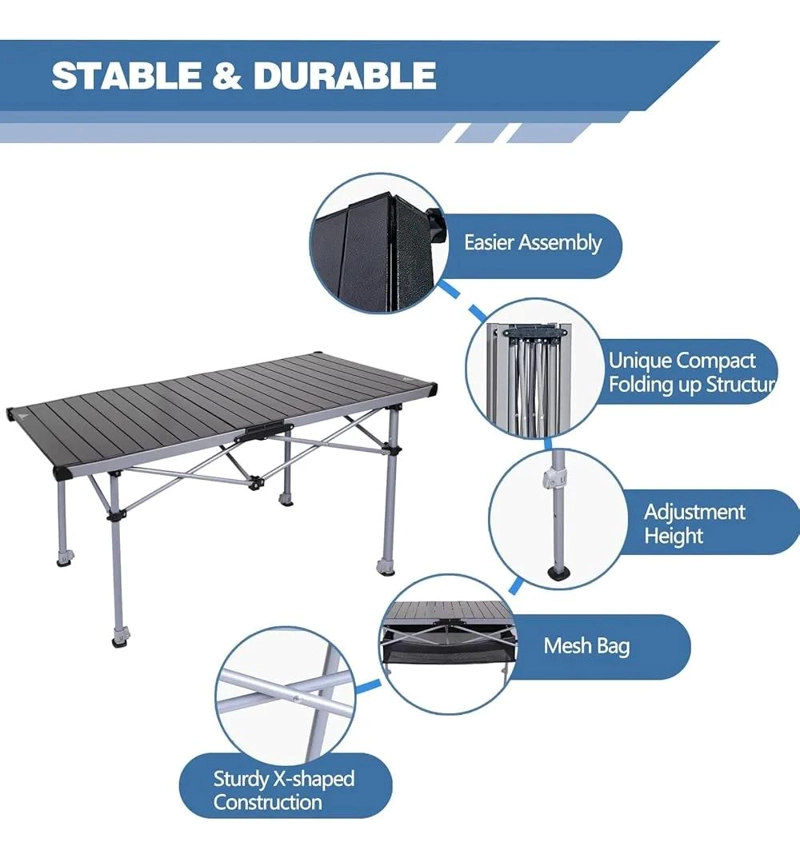 MESA PLEGABLE NEGRA 120X56 CM CON ORGANIZADOR PARA EXTERIOR - 7