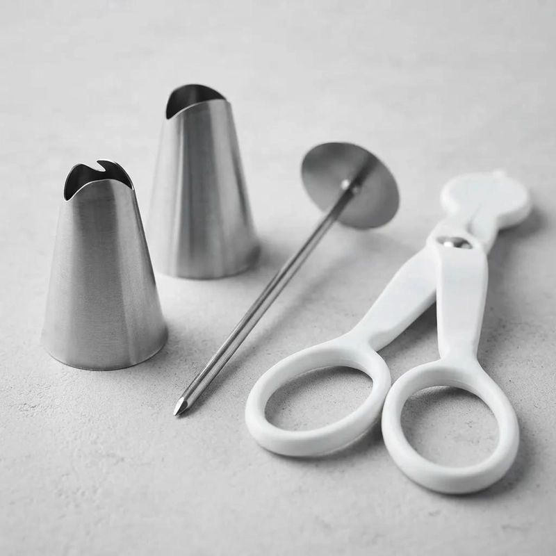 SET DE HERRAMIENTAS PARA REPOSTERIA CON TIJERAS Y BOQUILLAS PARA DECORAR FLORES - 1