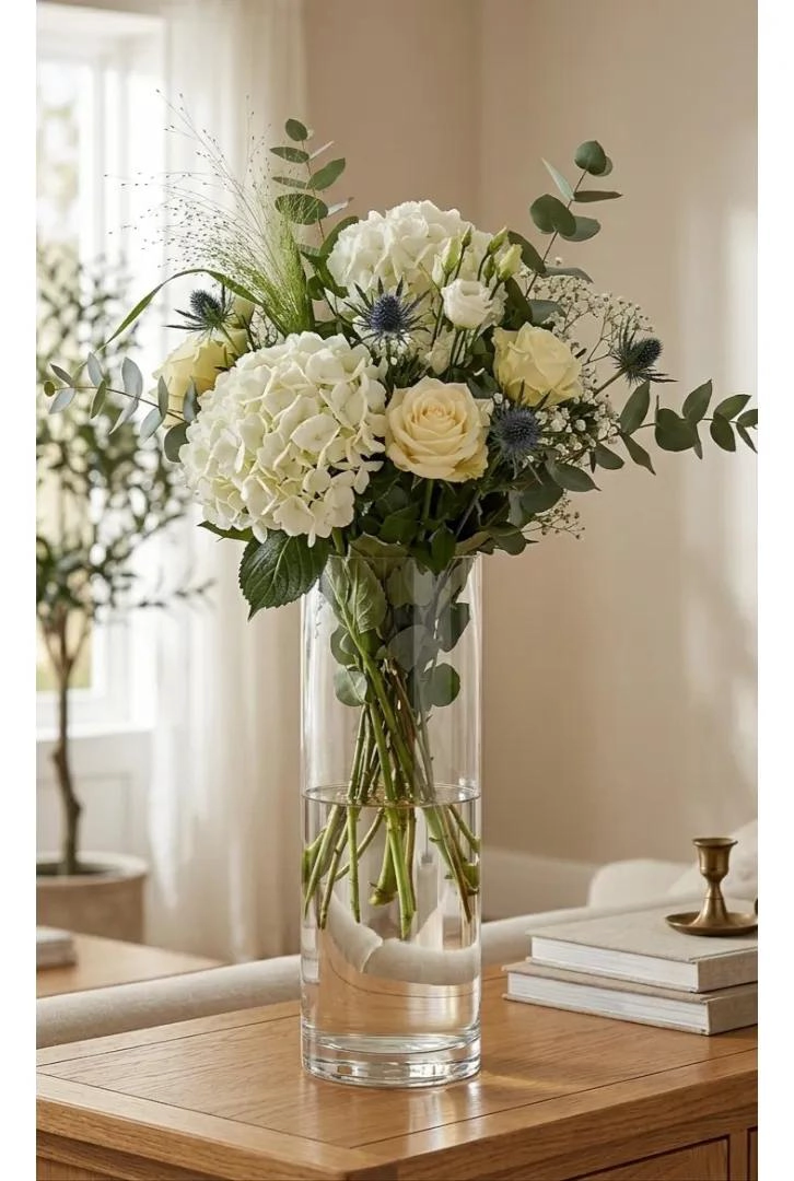 FLORERO CILINDRICO DE VIDRIO TRANSPARENTE DE 50 CM PARA DECORACION - 3