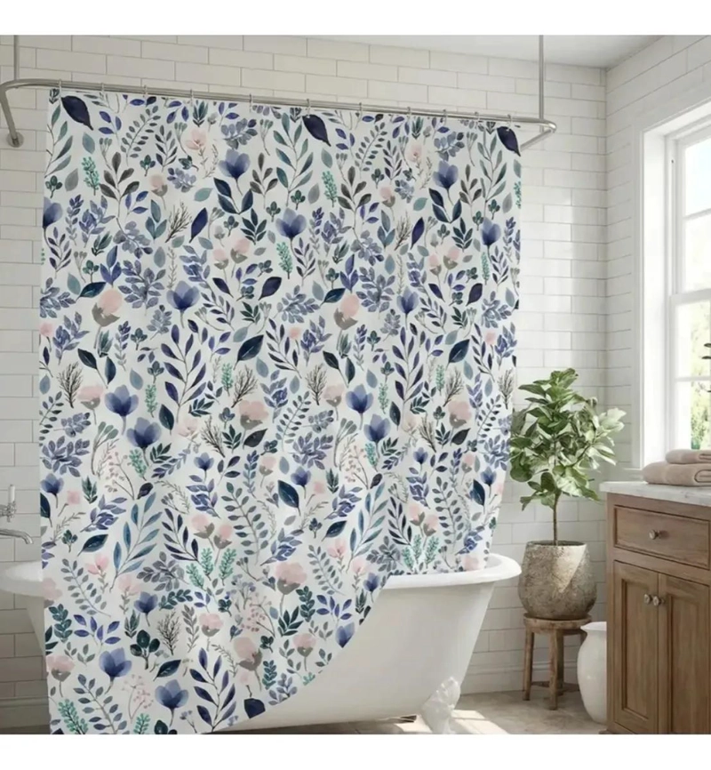 CORTINA DE BAÑO IMPERMEABLE CON ESTAMPADO FLORAL 180X180CM - 1
