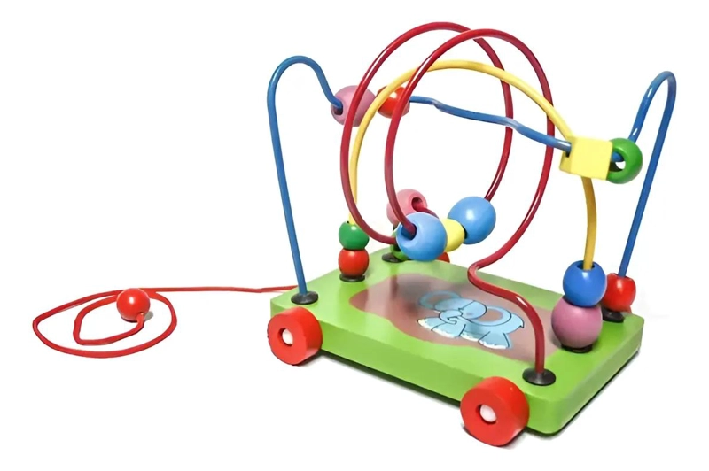 CARRO DE ARRASTRE DE MADERA PARA NIÑOS CON DISEÑO COLORIDO - 1