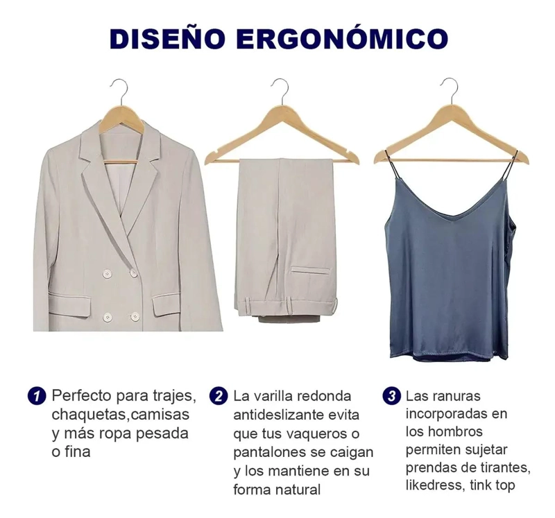 PACK DE 50 COLGADORES DE MADERA ANTIDESLIZANTES PARA ROPA - 7