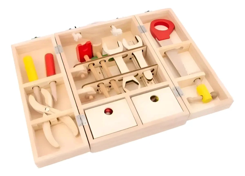 CAJA DE HERRAMIENTAS DE MADERA PARA NIÑOS CON ACCESORIOS - 1