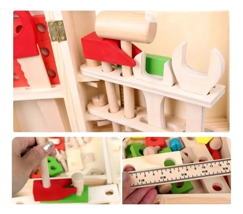 CAJA DE HERRAMIENTAS DE MADERA PARA NIÑOS CON ACCESORIOS - 6