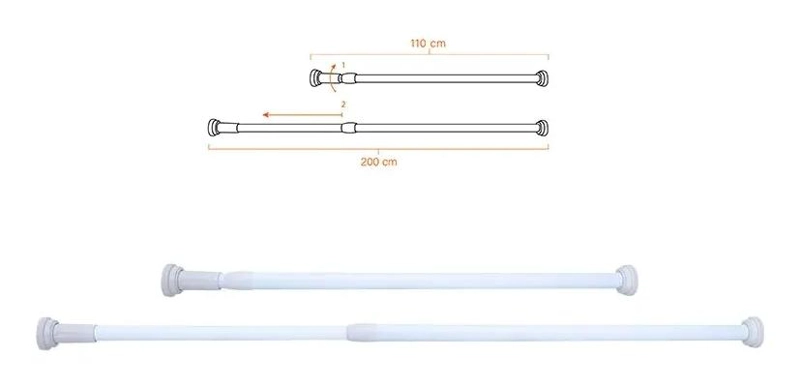 BARRA EXTENSIBLE PARA CORTINA DE BAÑO DE 110 A 200 CM - 2