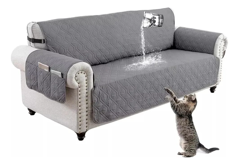 FUNDA IMPERMEABLE PARA SOFA DE 3 PLAZAS CON PROTECCION ANTIDESLIZANTE Y BOLSOS - 1