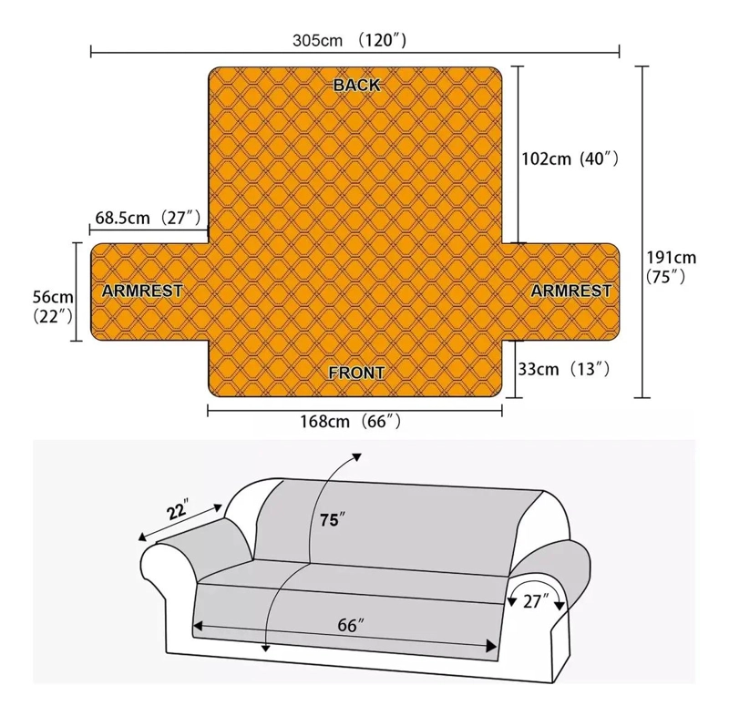 FUNDA IMPERMEABLE PARA SOFA DE 3 PLAZAS CON PROTECCION ANTIDESLIZANTE Y BOLSOS - 4