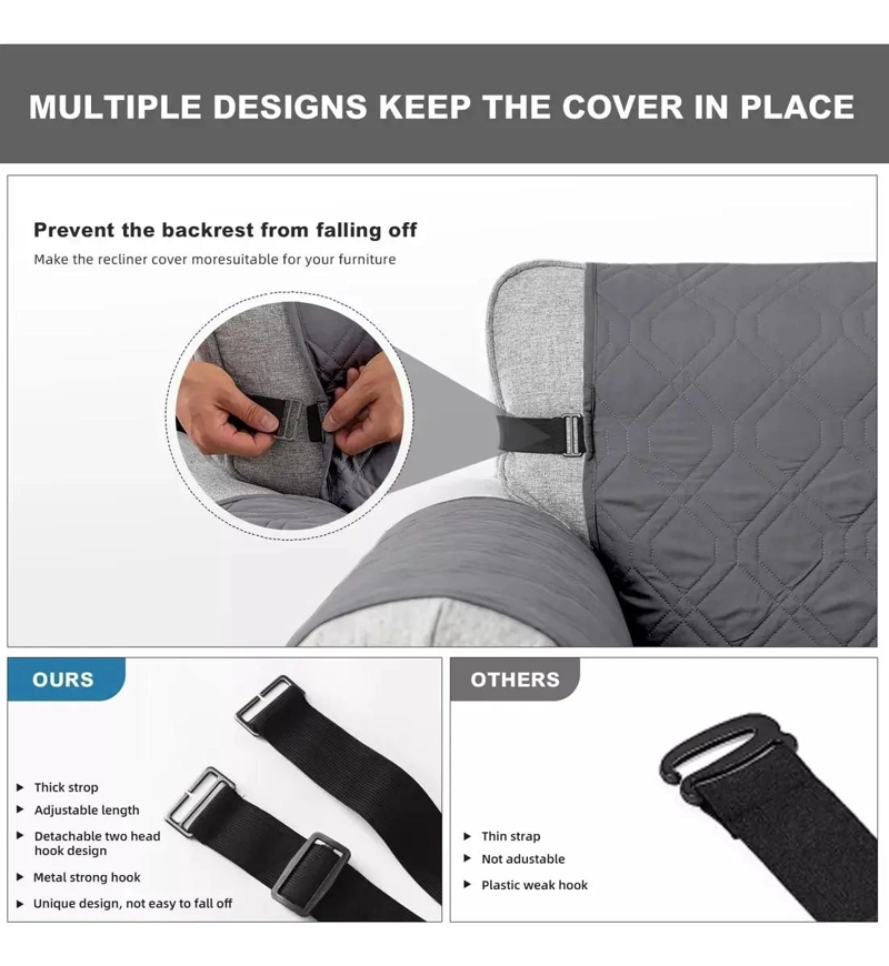 FUNDA IMPERMEABLE PARA SOFA DE 3 PLAZAS CON PROTECCION ANTIDESLIZANTE Y BOLSOS - 6