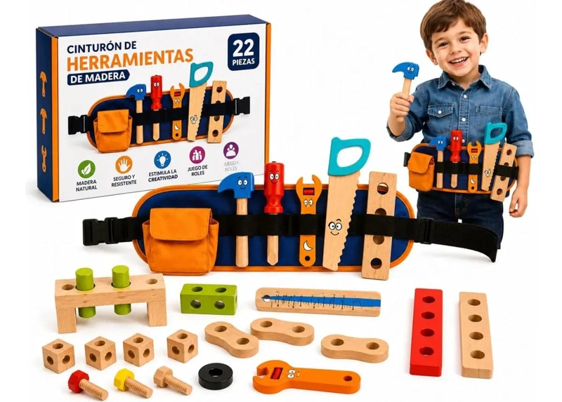 SET DE HERRAMIENTAS DE MADERA INFANTIL CON CINTURON AJUSTABLE - 1