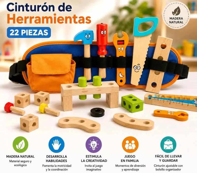 SET DE HERRAMIENTAS DE MADERA INFANTIL CON CINTURON AJUSTABLE - 2