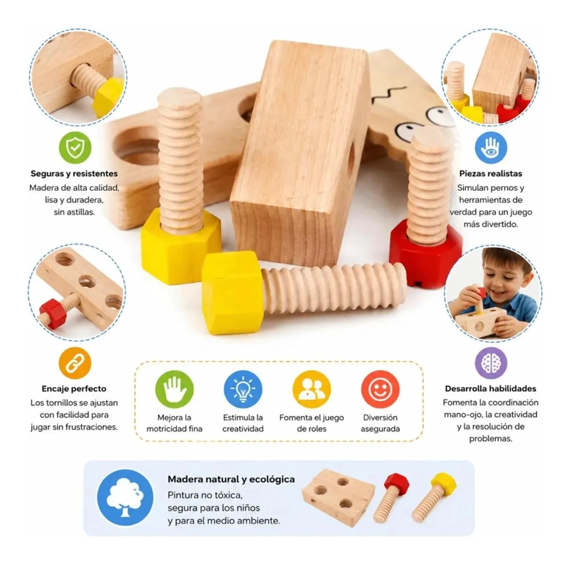 SET DE HERRAMIENTAS DE MADERA INFANTIL CON CINTURON AJUSTABLE - 5