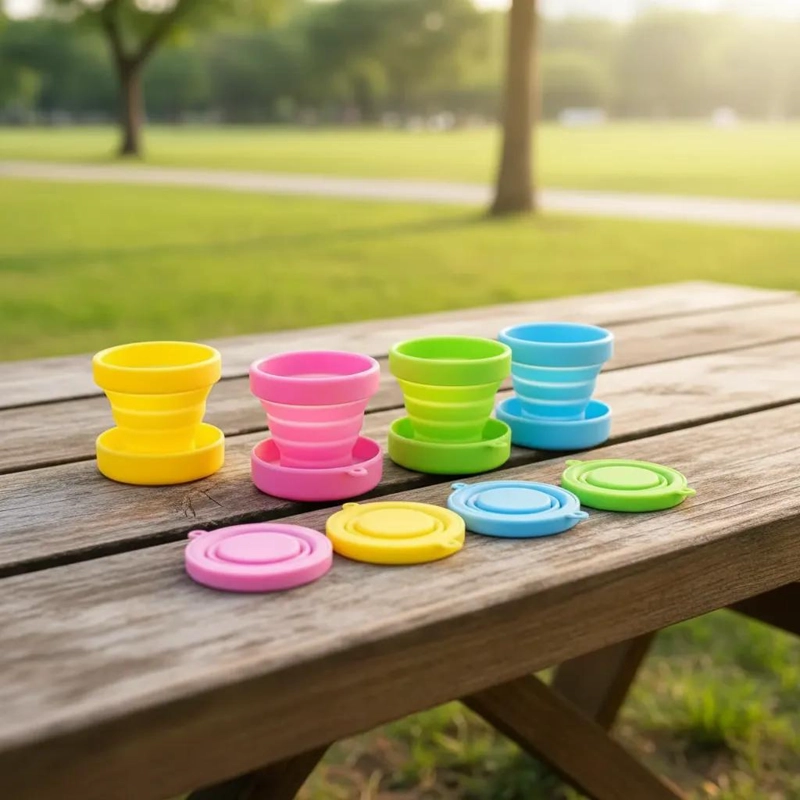 PACK DE 4 VASOS PLEGABLES DE SILICONA PARA CAMPING - 1
