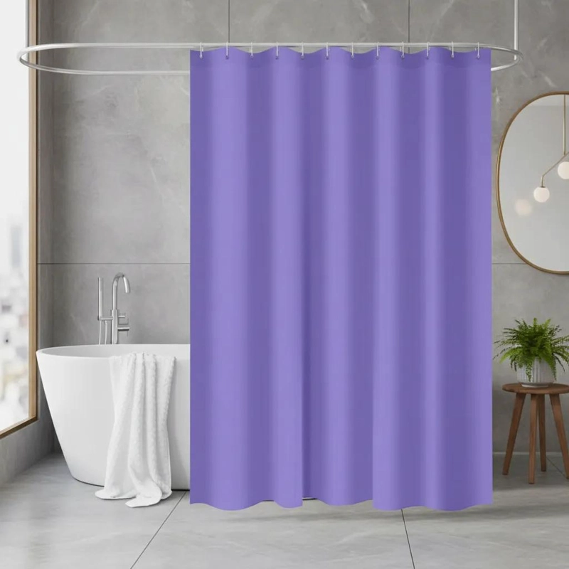 CORTINA DE BAÑO IMPERMEABLE VIOLETA LISO 180X180CM CON GANCHOS - 2
