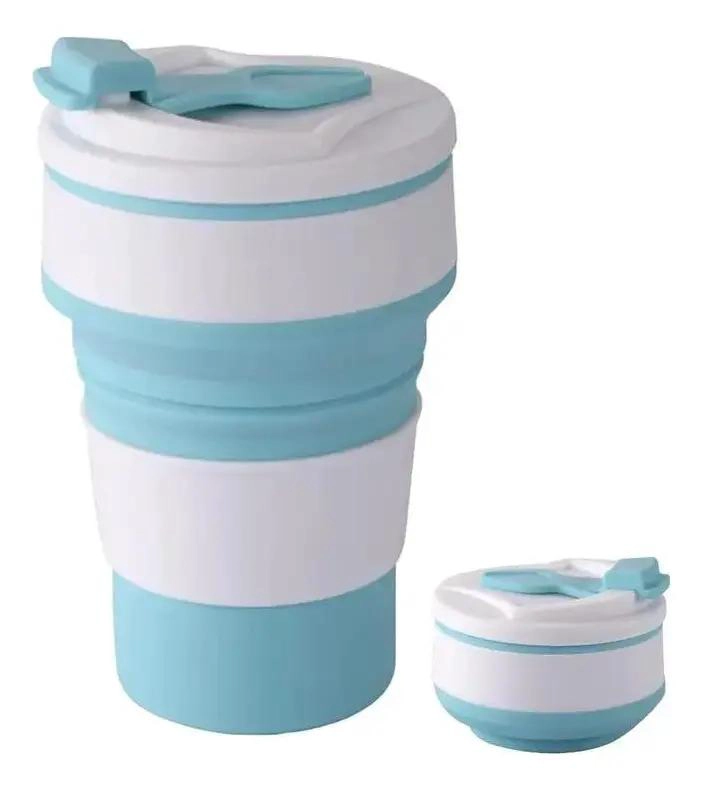 TAZA PLEGABLE DE SILICONA PARA ACAMPAR 500ML ROSA CELESTE - 1