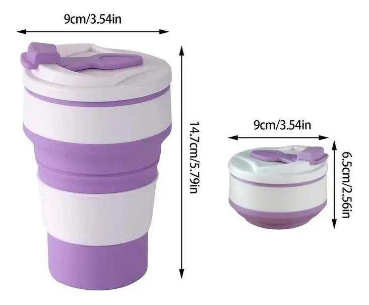 TAZA PLEGABLE DE SILICONA PARA ACAMPAR 500ML ROSA CELESTE - 2