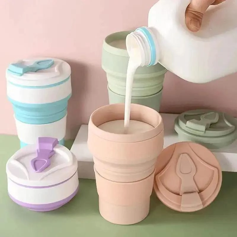 TAZA PLEGABLE DE SILICONA PARA ACAMPAR 500ML ROSA CELESTE - 3