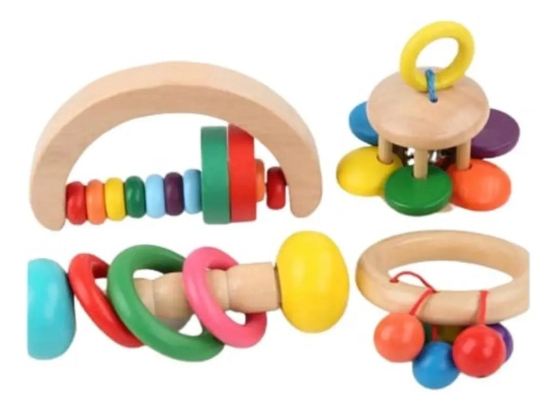 SET DE 4 SONAJEROS DE MADERA PARA BEBE S ESTIMULANTES - 1