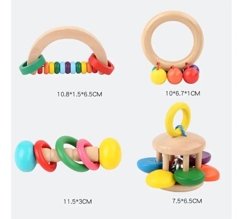 SET DE 4 SONAJEROS DE MADERA PARA BEBE S ESTIMULANTES - 10