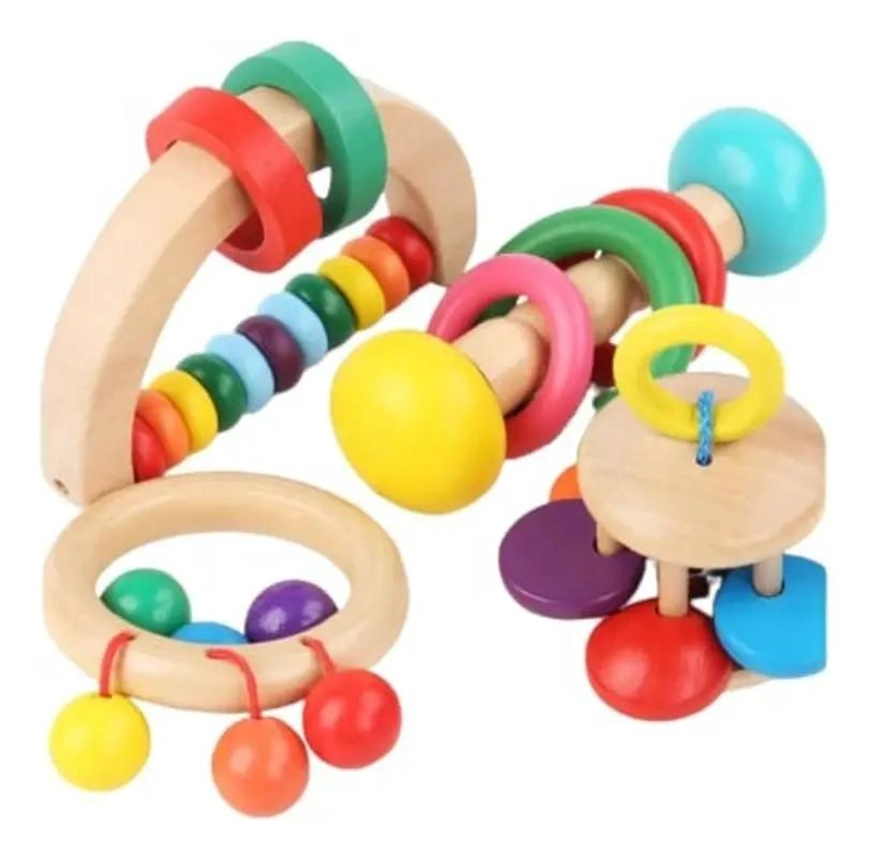 SET DE 4 SONAJEROS DE MADERA PARA BEBE S ESTIMULANTES - 3