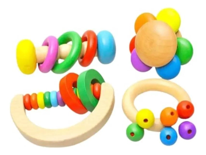 SET DE 4 SONAJEROS DE MADERA PARA BEBE S ESTIMULANTES - 5