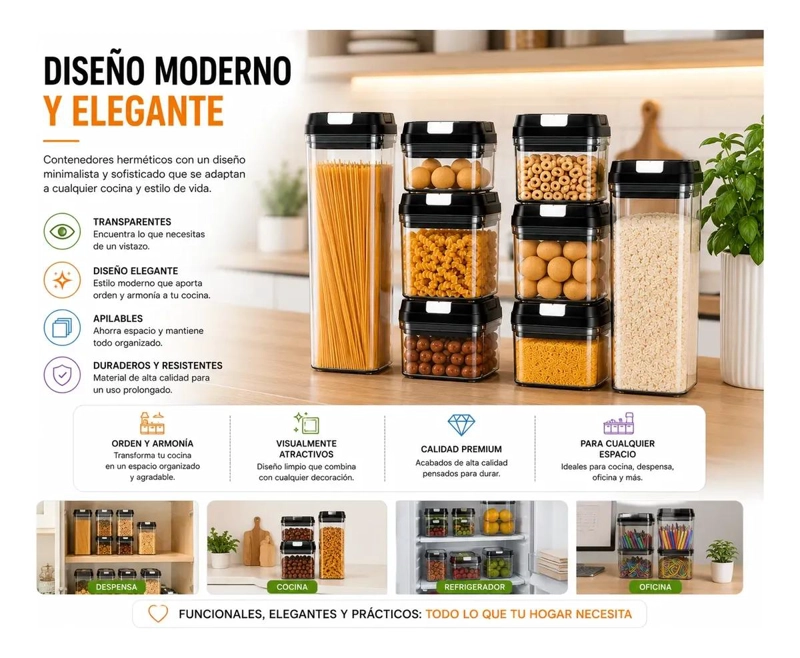 SET DE 5 CONTENEDORES HERME TICOS PARA ALIMENTOS EN COCINA - 10